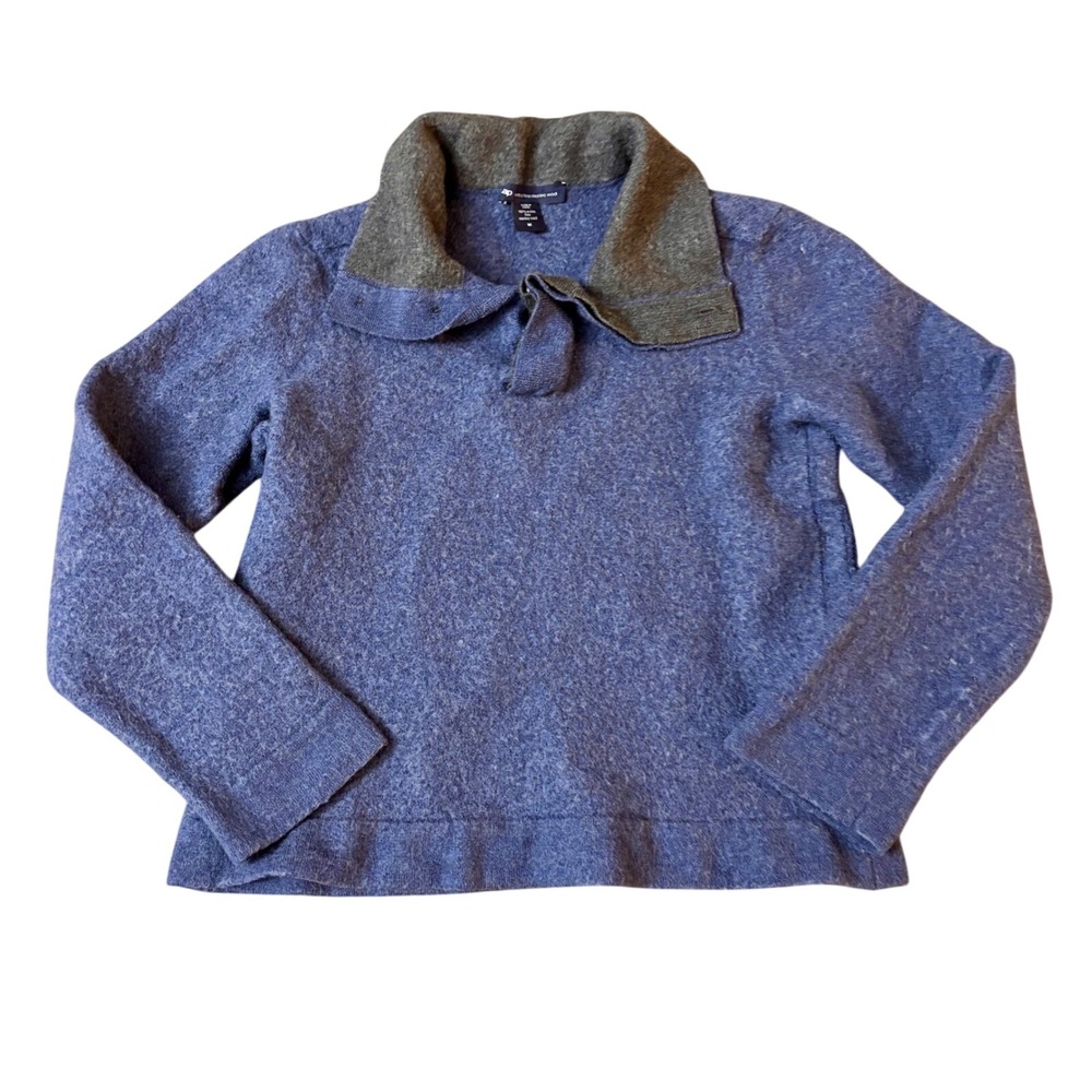 GAP Kids‎ Extra Fine Merino Wool Pullover Sweater Blue Collared Sz M Winter Warm